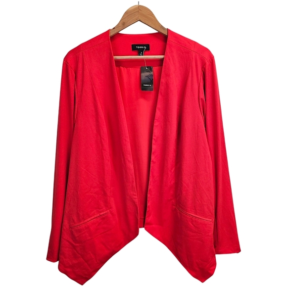 Torrid Red Open Front Draped Hem Blazer Jacket Plus Size 3X Career Workwear Chic - Picture 1 of 13